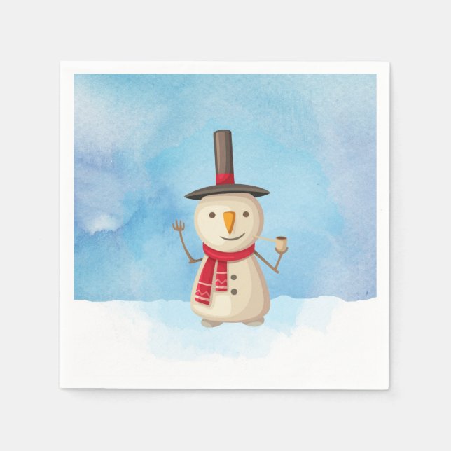 Guardanapo De Papel Bonito Homem De Neve De Natal Acenando E Sorrindo (Frente)
