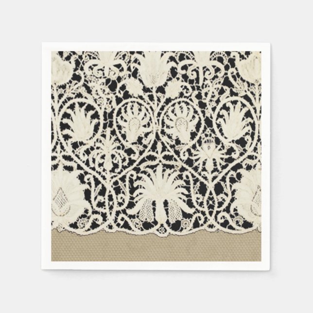 Guardanapo De Papel Bonito Linen White Lace Antique de Casamento  (Frente)