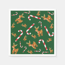 Bonito Natal Rudolph Candy Cane Padrão Verde