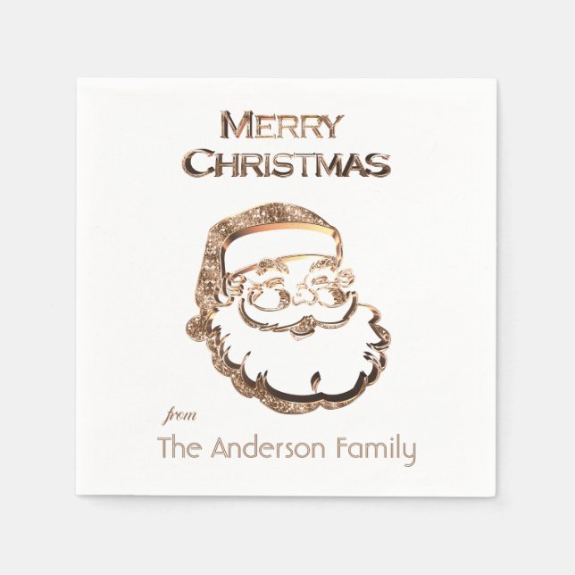 Guardanapo De Papel Bonito Pai Natal Dourado Glitter (Frente)