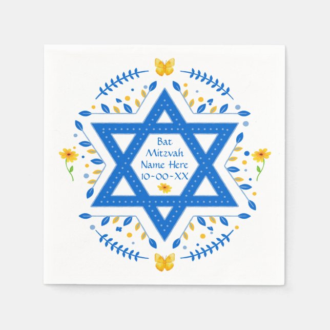 Guardanapo De Papel Bonito personalizado, Bat Mitzvah Napkins. (Frente)
