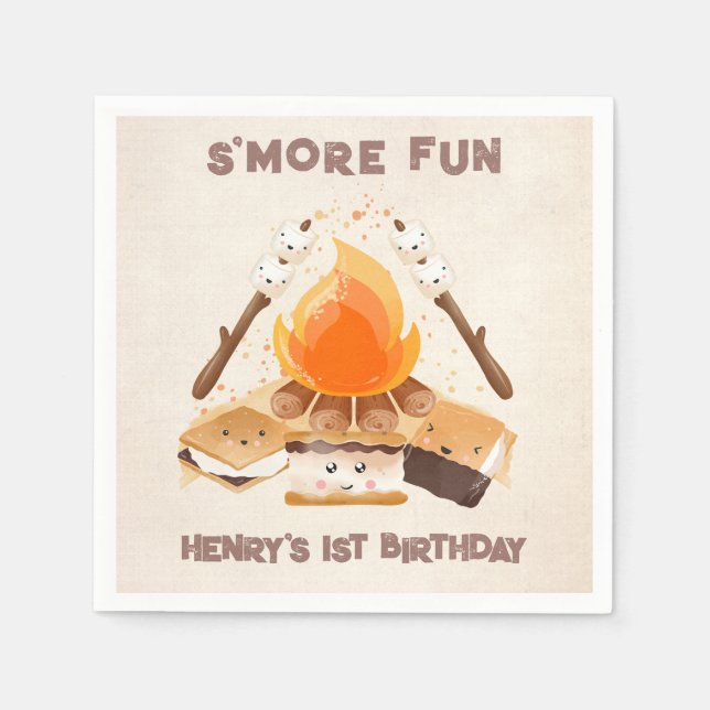 Guardanapo De Papel Bonito S'more Campfire primeiro aniversario Napkin (Frente)