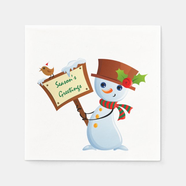 Guardanapo De Papel Bonito Snowman Feriado Papel de Napkin Conjunto (Frente)