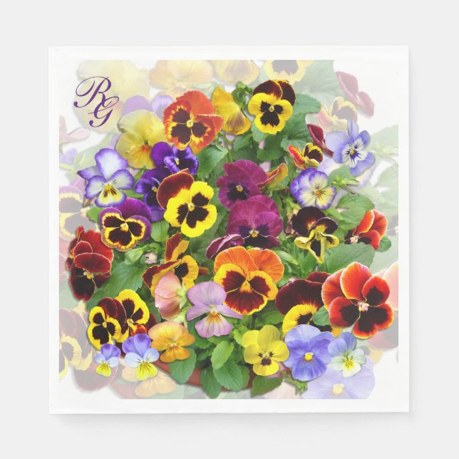 Guardanapo De Papel Bonito tigela de Pansies Monograma Napkins (Frente)