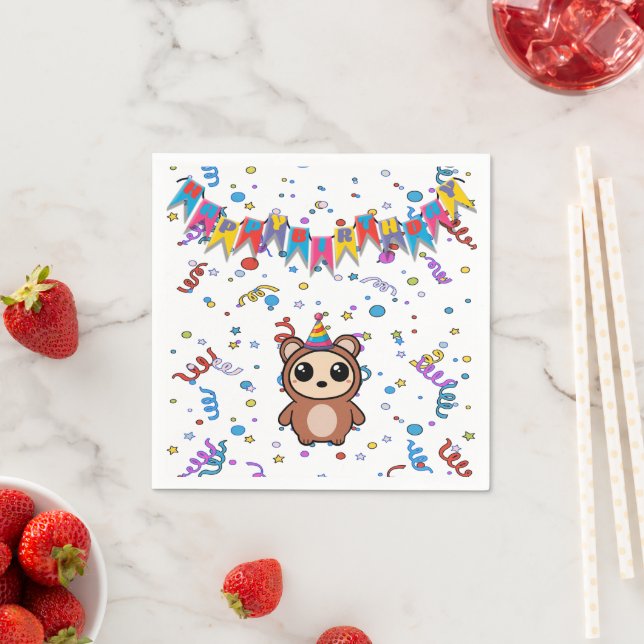 Guardanapo De Papel Bonito Urso de Cartoon Aniversário Napkins | Forne (Insitu)
