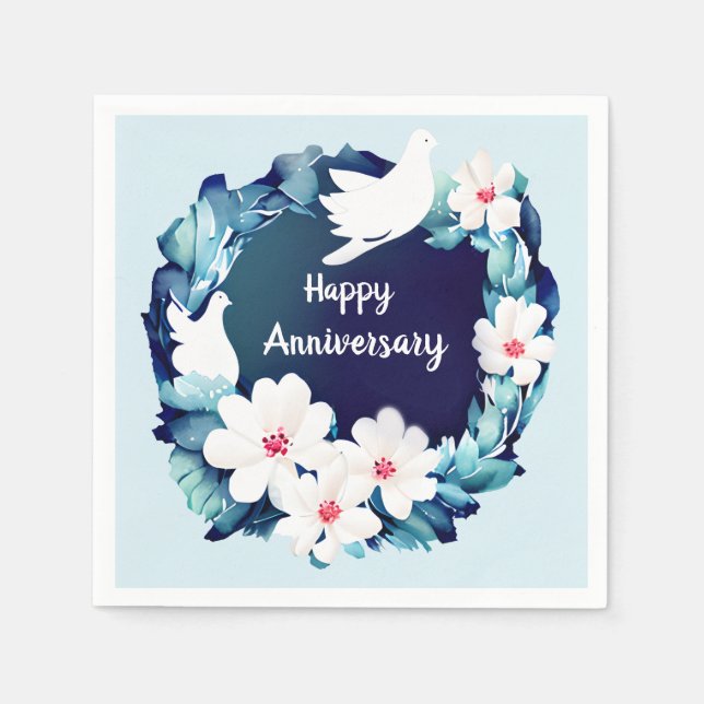 Guardanapo De Papel Bonitos Doves Brancos Floral Wreath (Frente)