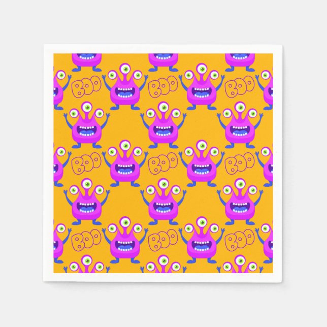 Guardanapo De Papel Boo! Bonito e Engraçado Monstros do Dia das Bruxas (Frente)