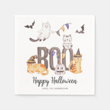 Boo Cute Happy Halloween Cats Fantasma Festa de Cr