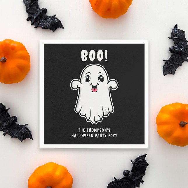 Guardanapo De Papel Boo Halloween Fantasma Texto Personalizado Preto E (Cute design for the spooky Halloween season. Personalize with your custom text.)