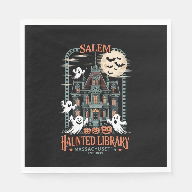Guardanapo De Papel Bookworm Halloween Shirt Haunted Library (Frente)