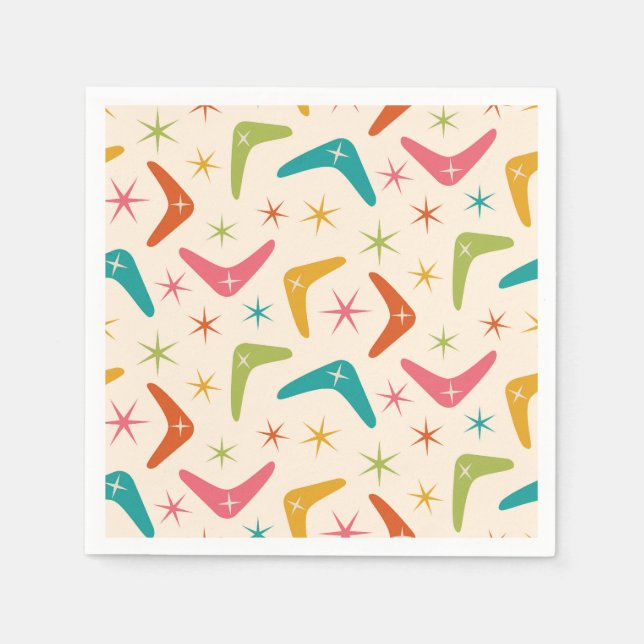 Guardanapo De Papel Boomerang de meio século com Starbursts Retroativo (Frente)