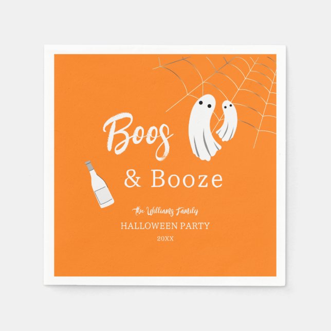 Guardanapo De Papel Boos e Booze Adultos Halloween Convite Laranja (Frente)