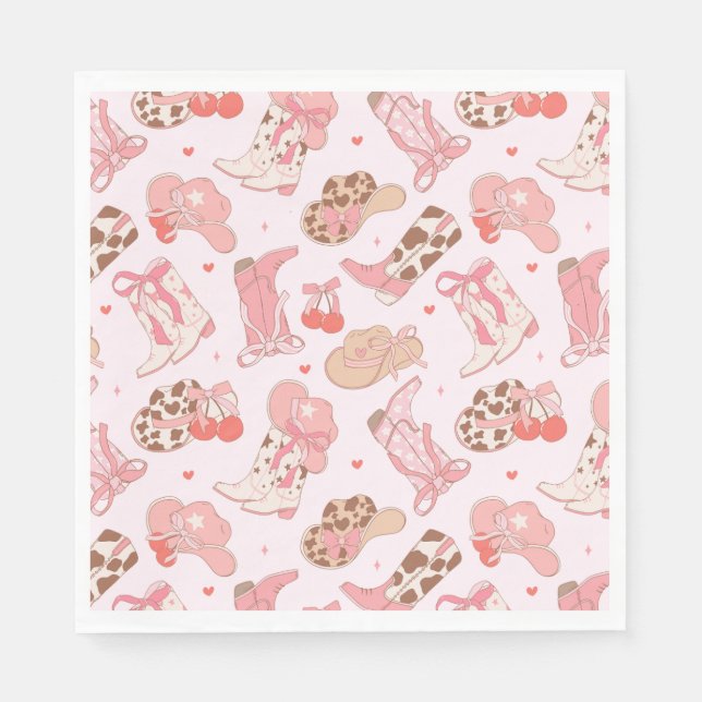 Guardanapo De Papel Boot Girls Paper Napkin, Cowboy Rosa (Frente)