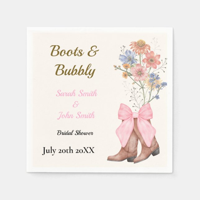 Guardanapo De Papel Boots and Bubbly Bridal Shower (Frente)