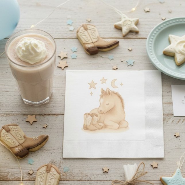 Guardanapo De Papel Boots do Cowboy e Chá de fraldas do Foto (cowboy baby boots and foal baby shower napkin)