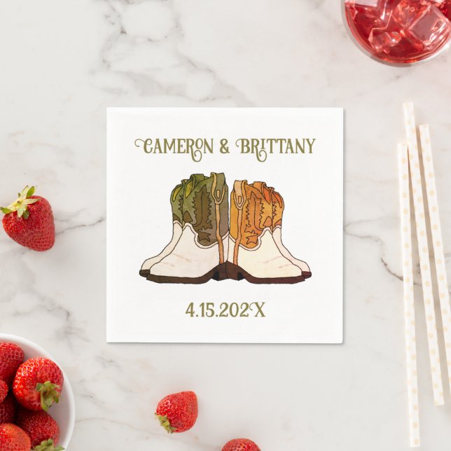Guardanapo De Papel Boots do Cowboy Ilustrados Casamentos Napkins (Insitu)