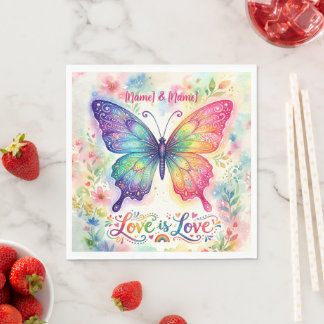 Guardanapo De Papel Borboleta Arco-íris em Aquarela "Amor é Amor"
