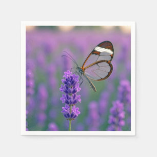 Guardanapo De Papel Borboleta de Asa de Vidro em uma Flor de Lavanda