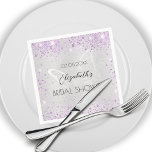 Guardanapo De Papel Borboleta de lavanda prateada chá de panela<br><div class="desc">Um fundo com aspecto fino prateado decorado com brilhos roxos,  Lavandas e borboletas. Personalize e adicione um nome e data.</div>