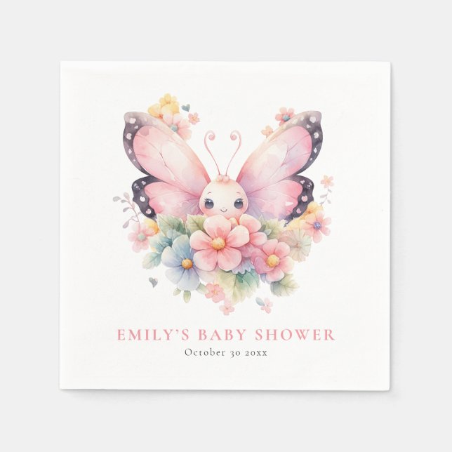 Guardanapo De Papel Borboleta doce e Chá de fraldas rosa floral (Frente)