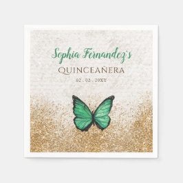 Guardanapo De Papel Borboleta Dourada Esmeralda Rústica Vintage