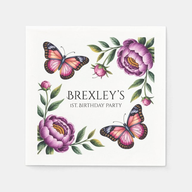 Guardanapo De Papel Borboleta e Meninas Peony 1rua. Festa de aniversár (Frente)
