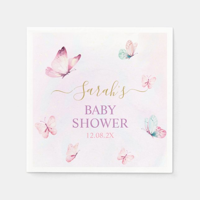 Guardanapo De Papel Borboleta Encantada Púrpura Nápoles Rosa (Frente)