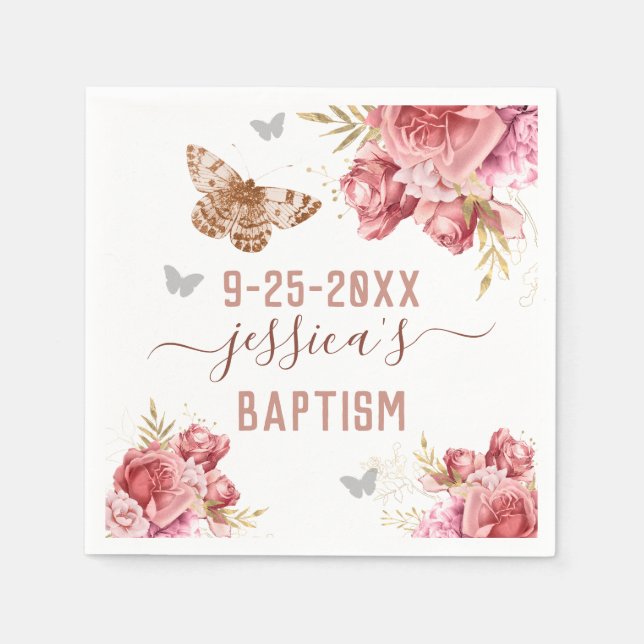 Guardanapo De Papel Borboleta Floral Baptism Papel Personalizado Napki (Frente)