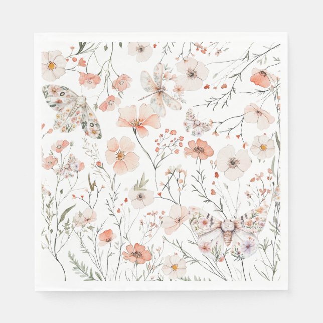 Guardanapo De Papel Borboleta Floral Boho Wildflower (Frente)