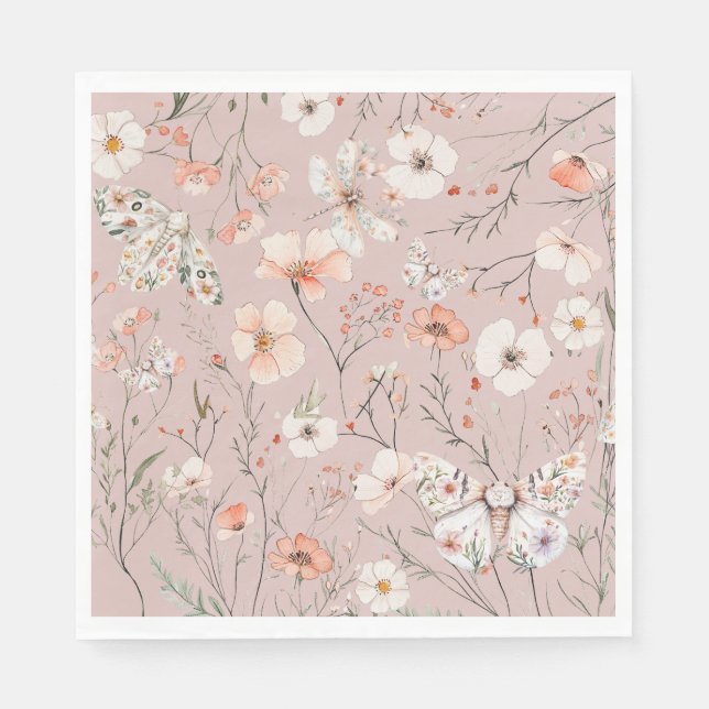 Guardanapo De Papel Borboleta Floral Boho Wildflower (Frente)