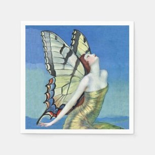 Guardanapo De Papel Borboleta Monarca Cabelo Vermelho Fada de Vintagem