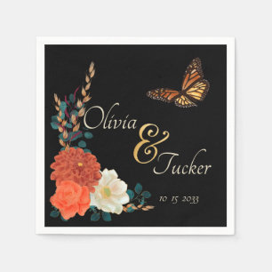 Guardanapo De Papel Borboleta Monarca Cai Floral Preto Personalizado