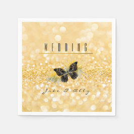 Guardanapo De Papel Borboleta Preta de Girassol Elegante Dourada