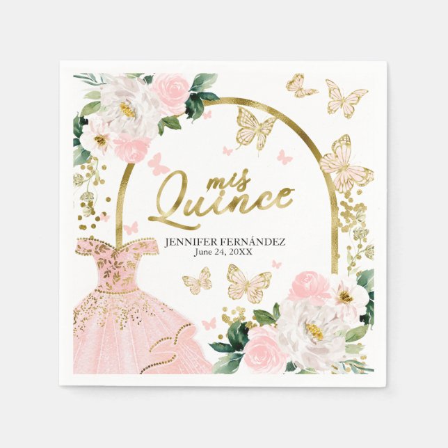 Guardanapo De Papel Borboleta Quinceanera Napkins Vestido Floral (Frente)