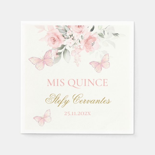 Guardanapo De Papel Borboleta Rosa Quinceañera (Frente)
