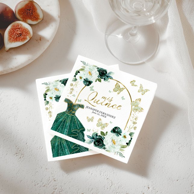 Guardanapo De Papel Borboleta Verde Quinceanera Napkins Floral (Criador carregado)