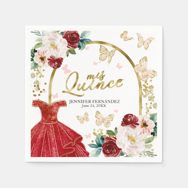 Guardanapo De Papel Borboleta Vermelha Quinceanera Napkins (Frente)