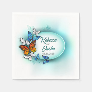 Guardanapo De Papel Borboletas azuis e laranja modernas Boho Napkins