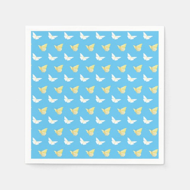 Guardanapo De Papel Borboletas brancas e amarelas claras voando azuis (Frente)