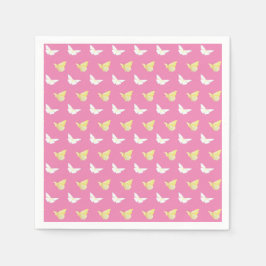 Guardanapo De Papel Borboletas brancas e amarelas claras voando rosa