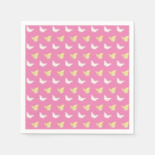 Guardanapo De Papel Borboletas brancas e amarelas claras voando rosa