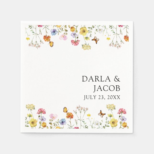 Guardanapo De Papel Borboletas de flor selvagem Boho Wedes (Frente)