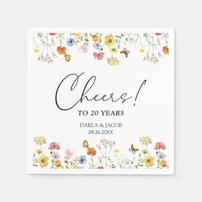 Guardanapo De Papel Borboletas de flores silvestres Boho Aniversário C (Frente)