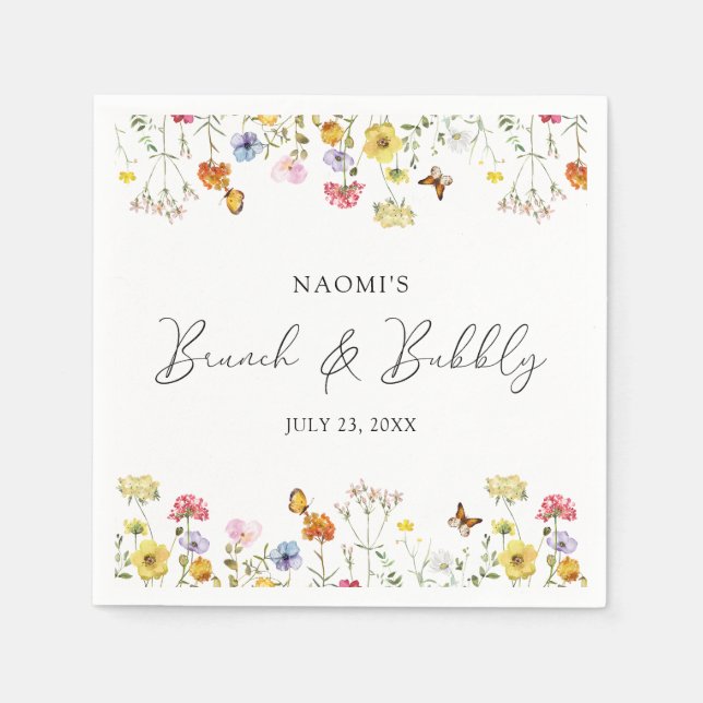 Guardanapo De Papel Borboletas de Flores Silvestres Boho Brunch e Chuv (Frente)