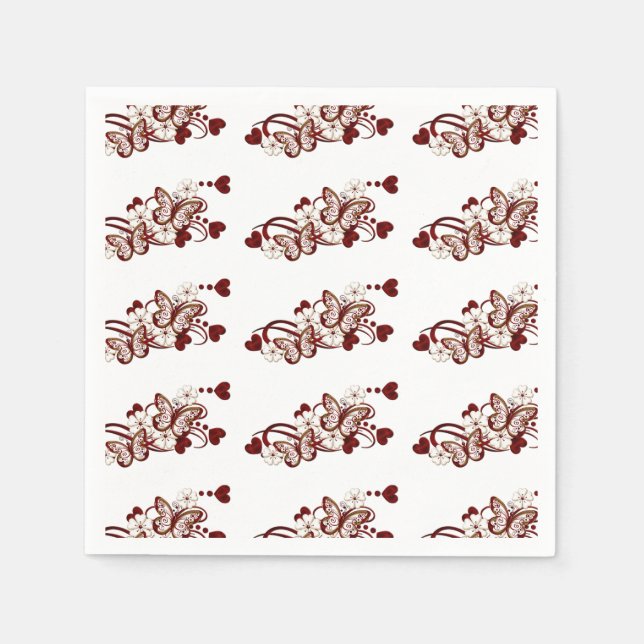 Guardanapo De Papel Borboletas do Coração Vermelho Padrão Napkins (Frente)