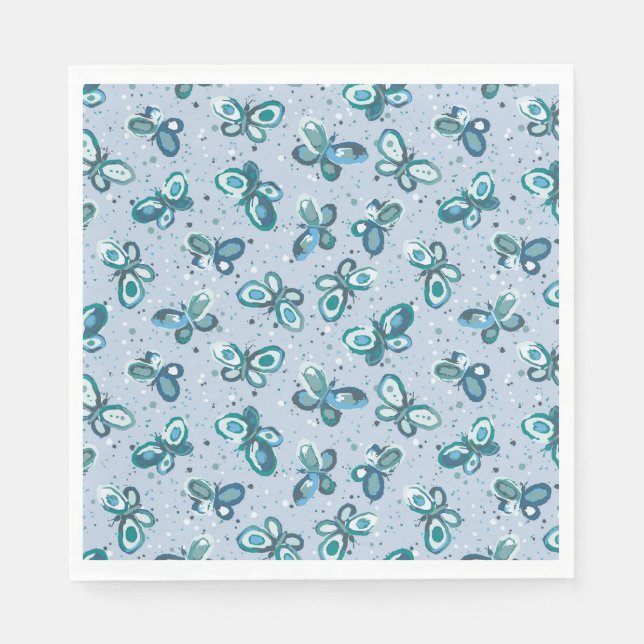 Guardanapo De Papel Borboletas Doodle Bugs - azul - festa infantil. (Frente)