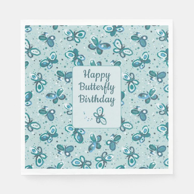 Guardanapo De Papel Borboletas Doodle Bugs - turquesa - aniversário. (Frente)