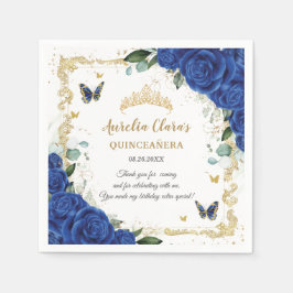 Guardanapo De Papel Borboletas Douradas de Azul Real Quinceañera 16
