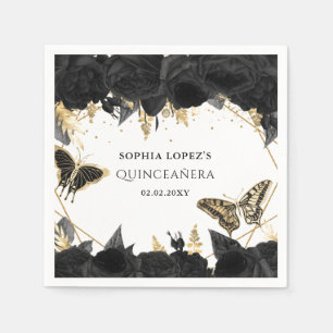 Guardanapo De Papel Borboletas Douradas Pretas Quinceanera