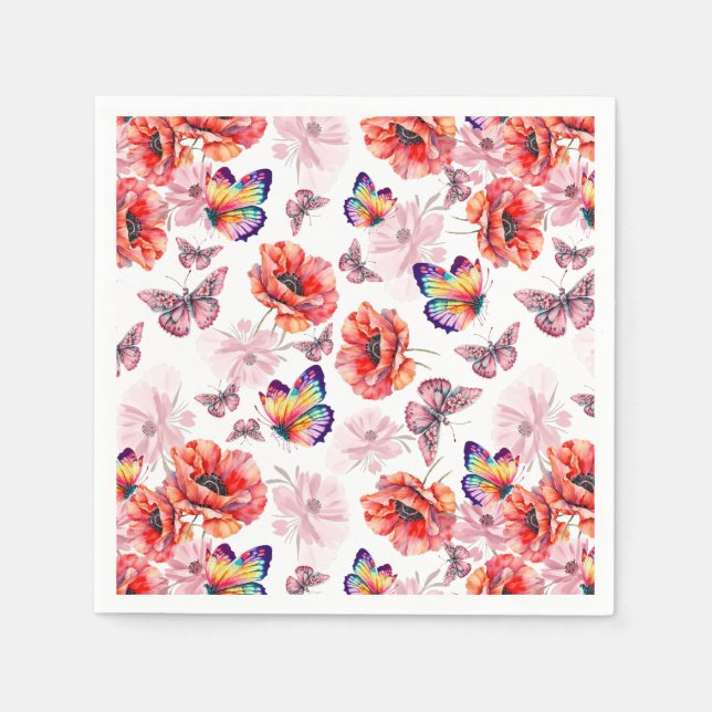 Guardanapo De Papel Borboletas e flores de papoila (Frente)